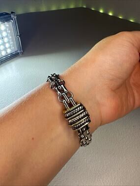silver gold tone chunky link bracelet magnetic clasp mixed metal
